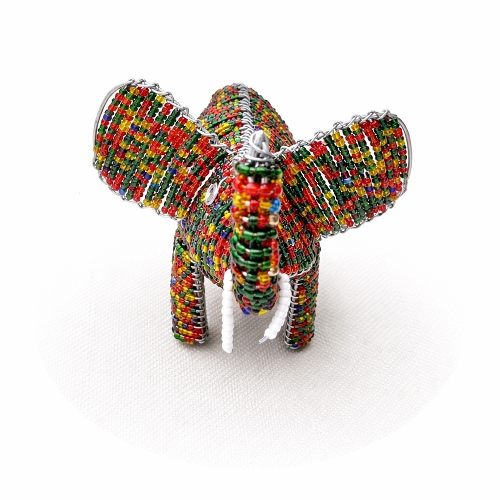 Handmade Beaded Elephant Figurine Wire Sculpture Glass Seed Bead Safari Décor OO